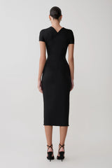 Junie Cross-Over Neck Slinky Maxi Dress - Black