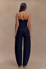 Oakley Strapless Scallop Denim Top - Indigo Blue