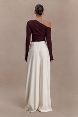 Maelle Off Shoulder Long Sleeve Top - Deep Chocolate