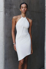 Yuna Draped Hardware Midi Dress - Ivory