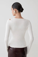 Ricky Knit Long Sleeve Longline Top - Ivory