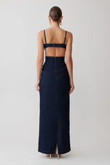 Amila Denim Cupped Maxi Dress - Indigo Blue