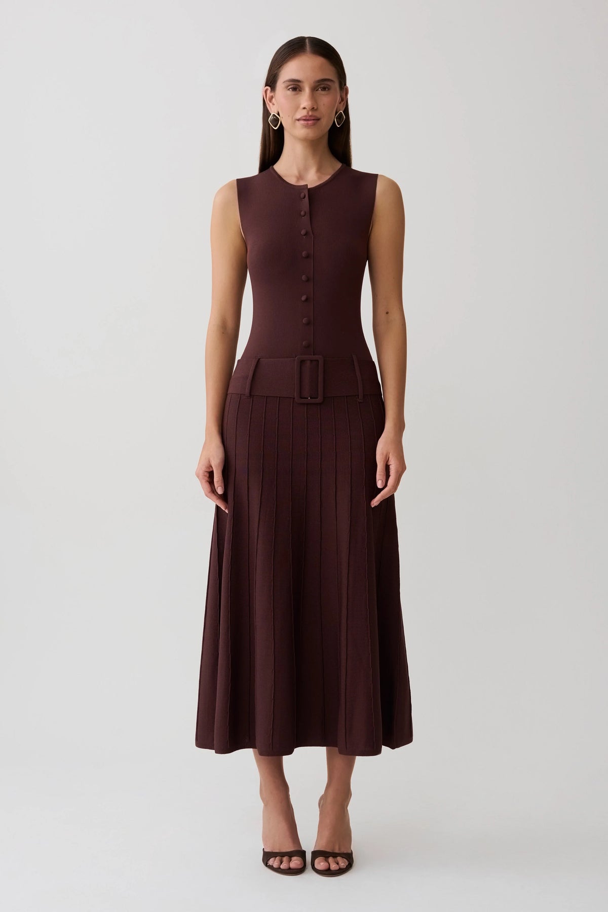 Rebena Pleated Midi Dress - Chocolate