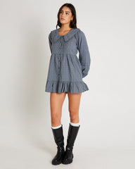 BDG Check Collar Long Sleeve Mini Dress