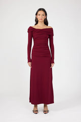 Perfect Stranger Romina Off Shoulder Maxi Dress Burgundy