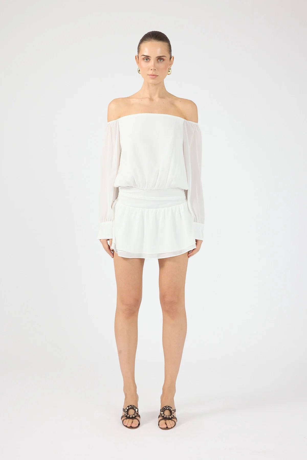 Perfect Stranger Carrie Off Shoulder Mini Dress Cream