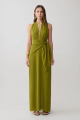 Gianna Satin Halter Maxi Dress - Olive
