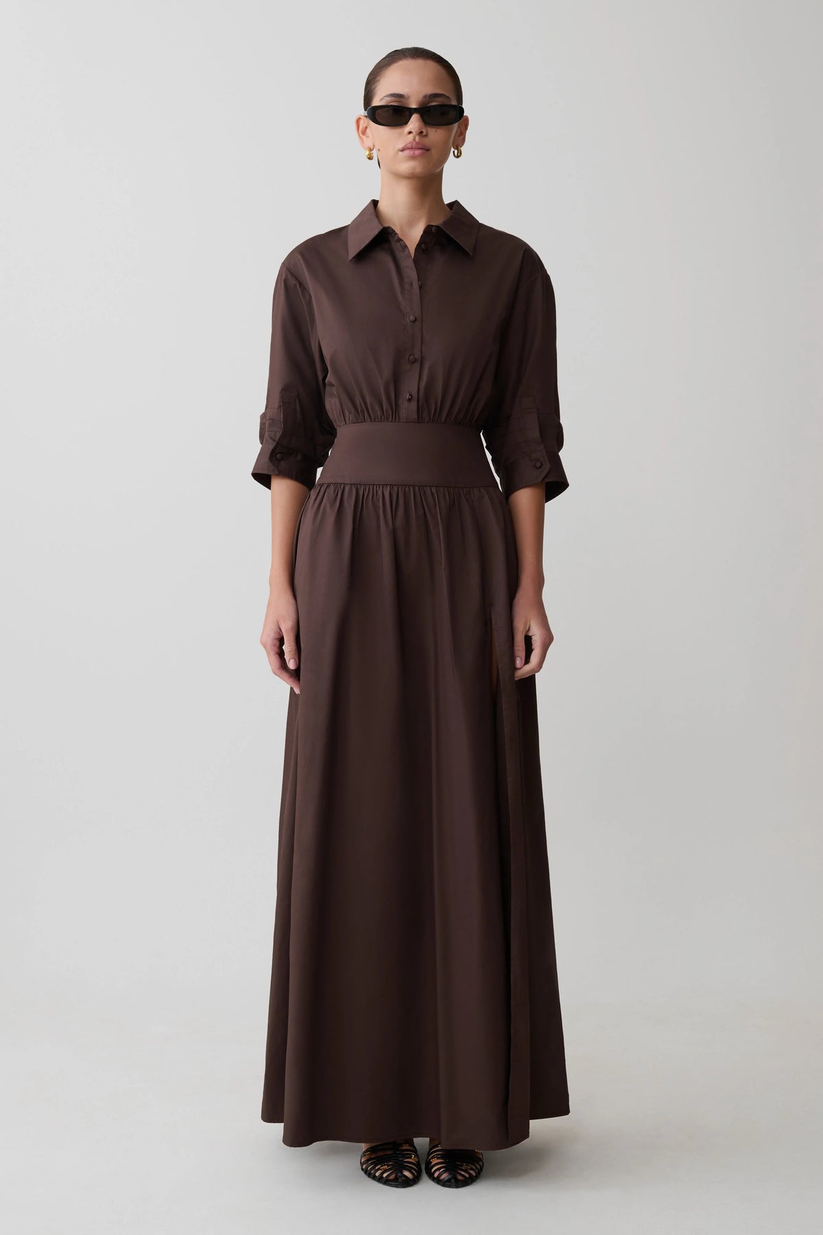 Isolde Long Sleeve Cotton Maxi Dress - Dark Chocolate