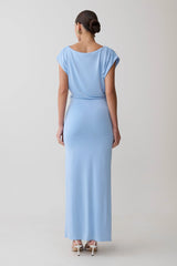 Maiara Shortsleeve Slinky Tie Maxi Dress - Sea Blue