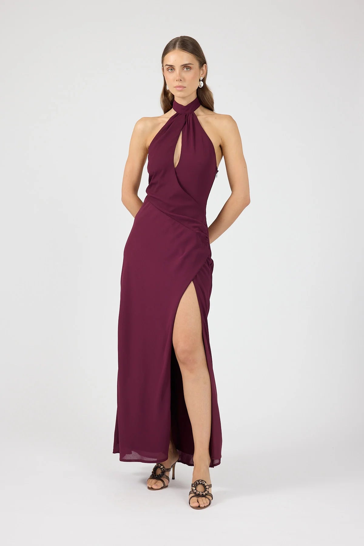 Perfect Stranger Ember Halter Maxi Dress Plum