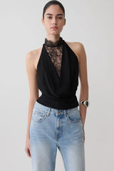 Arra Chiffon & Lace Halter Top - Black