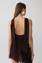 Nora Halter Chiffon Top - Cacao Brown