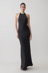 Rinna Satin Halter Maxi Dress - Black