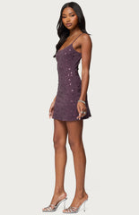 Edikted Stefanie Rhinestone Backless Mini Dress
