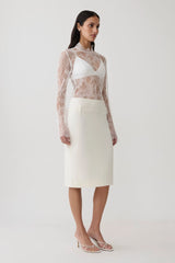 Alizette High Neck Long Sleeve Lace Top - Ivory