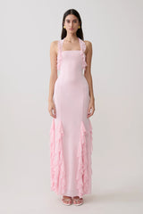 Etta Ruffle Slinky Maxi Dress - Pale Pink