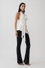 Dolorres Front Tie Halter Top - White