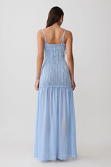 Belinda Beaded Knit & Chiffon Maxi Dress - Light Blue