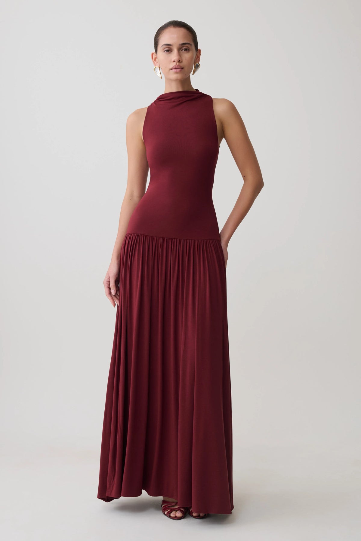 Zsela High Neck Modal Maxi Dress - Wine