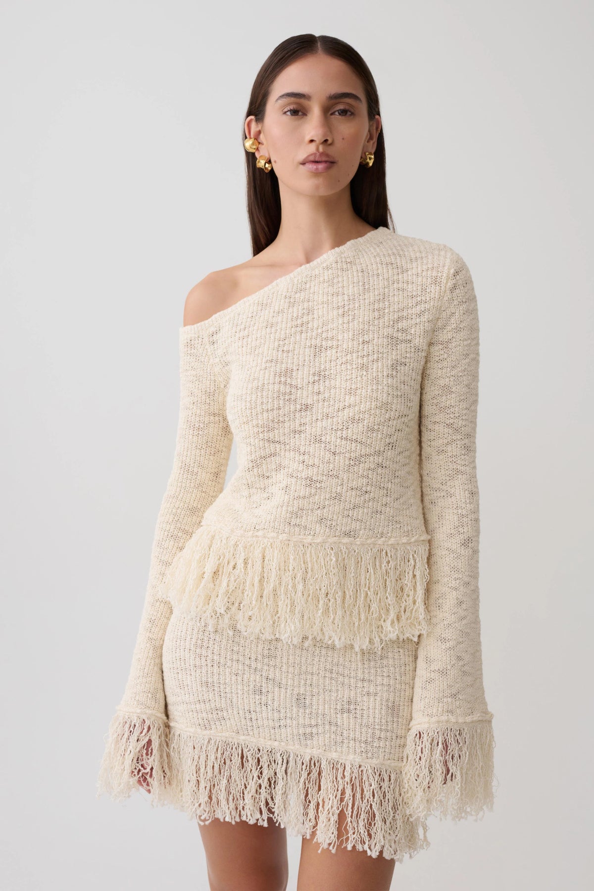 Tabitha Fringe Knit Long Sleeve Top - Cream