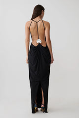 Bahari Low Back Halter Maxi Dress - Black
