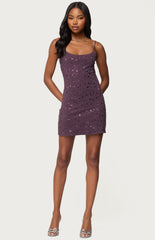 Edikted Stefanie Rhinestone Backless Mini Dress
