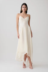 Naomi Satin Asymmetric Hem Maxi Dress - Ivory