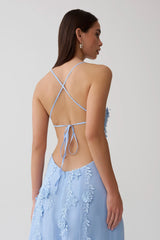 Odette Floral Lace Midi Dress - Pale Blue