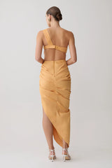 Birgit Linen Midi Dress With Hardware - Deep Peach