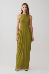 Bahari Low Back Halter Maxi Dress - Vintage Olive