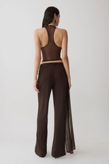Aspyn Slinky And Mesh Top - Chocolate