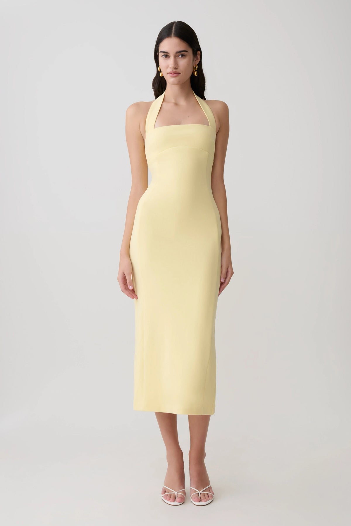 Amelita Suiting Halter Midi Dress - Pale Lemon