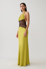 Dinah Lace And Satin Maxi Dress - Chartreuse