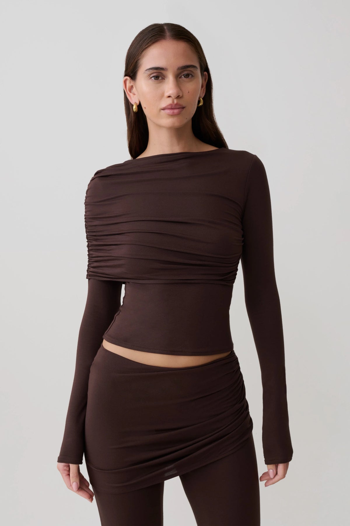 Keaton Modal Long Sleeve Overlay Top - Espresso