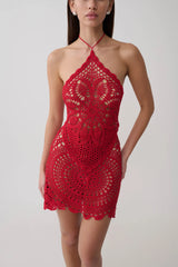 Marvin Crochet Halter Top - Red