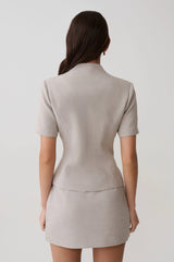 Laila Suiting Short Sleeve Top - Grey