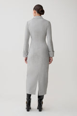 Dorian Fitted Shirt Midi Dress - Charcoal Marle