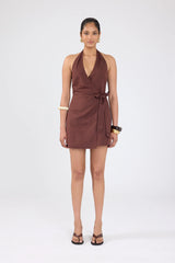 Perfect Stranger Shea Wrap Mini Dress Brown