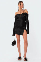 Adria Satin Effect Low Rise Slitted Mini Skirt