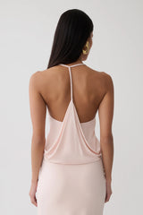 Fenn Peached Jersey Draped Back Top - Muted Pink