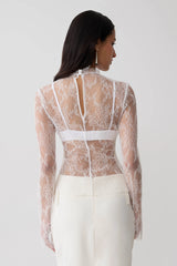 Alizette High Neck Long Sleeve Lace Top - Ivory