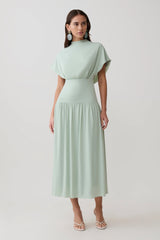Ailla High Neck Cowl Midi Dress - Aqua Grey