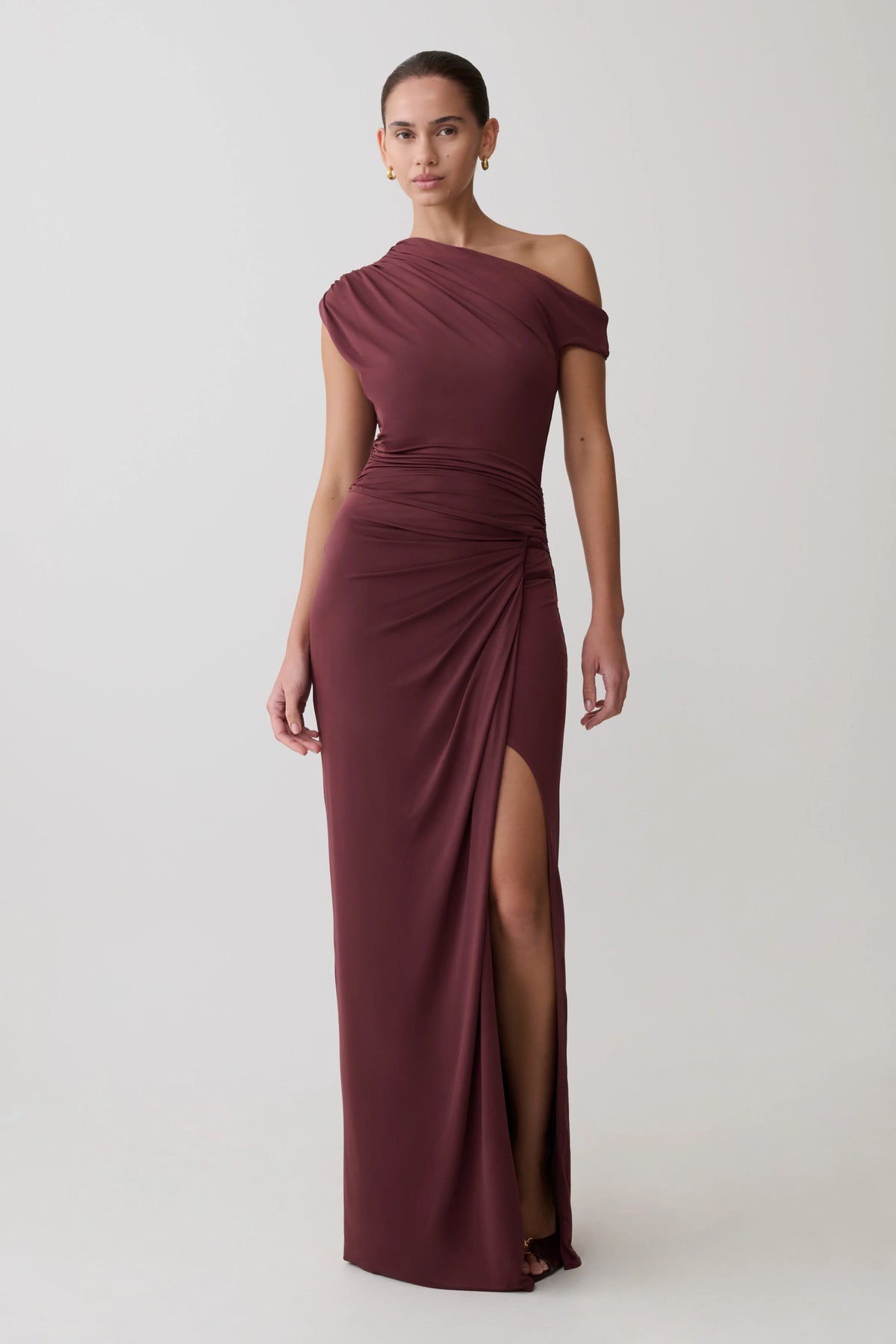 Alyn Off Shoulder Draped Maxi Dress - Dark Plum