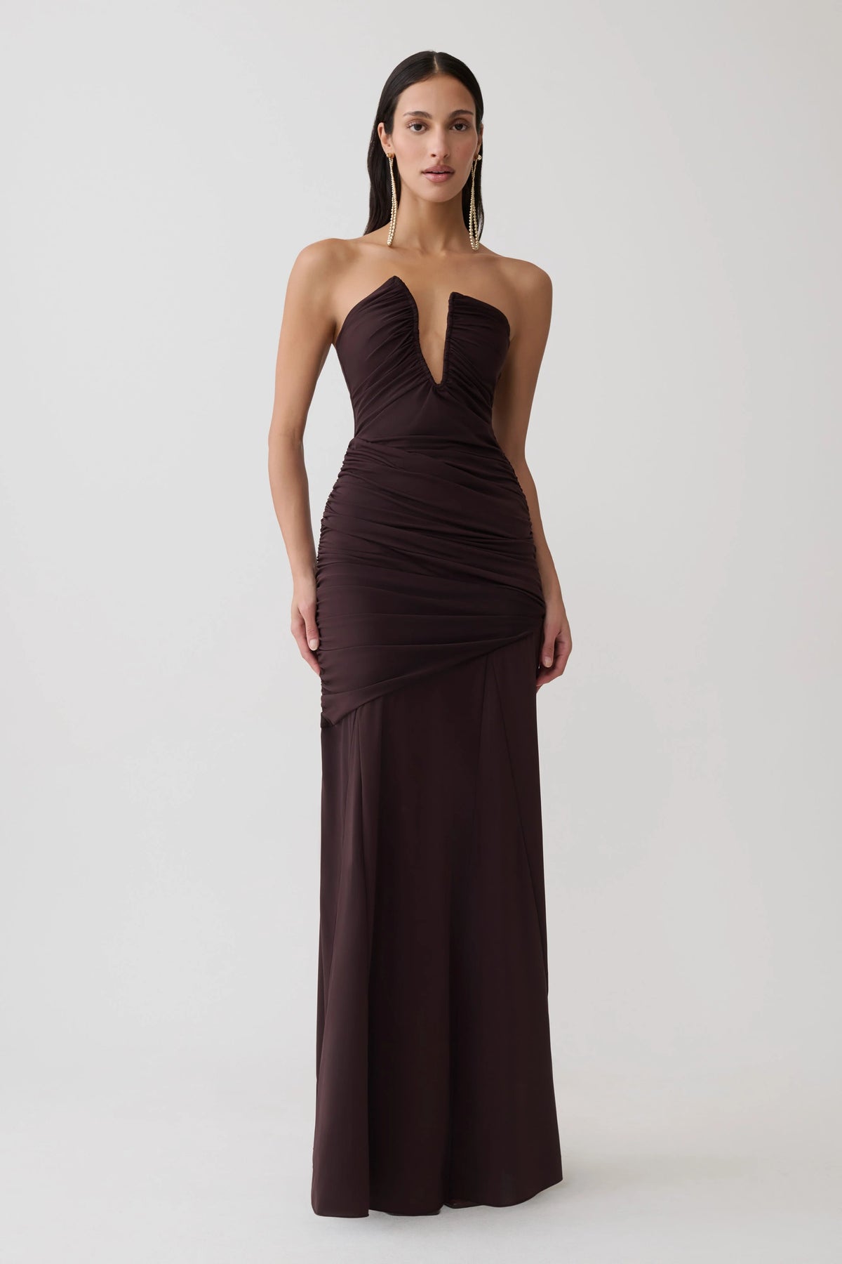 Kaiydo Gathered Centre Wire Maxi Dress - Chocolate