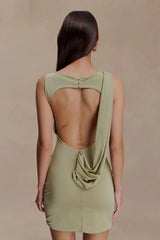 Henley Slinky Drape Mini Dress - Sage