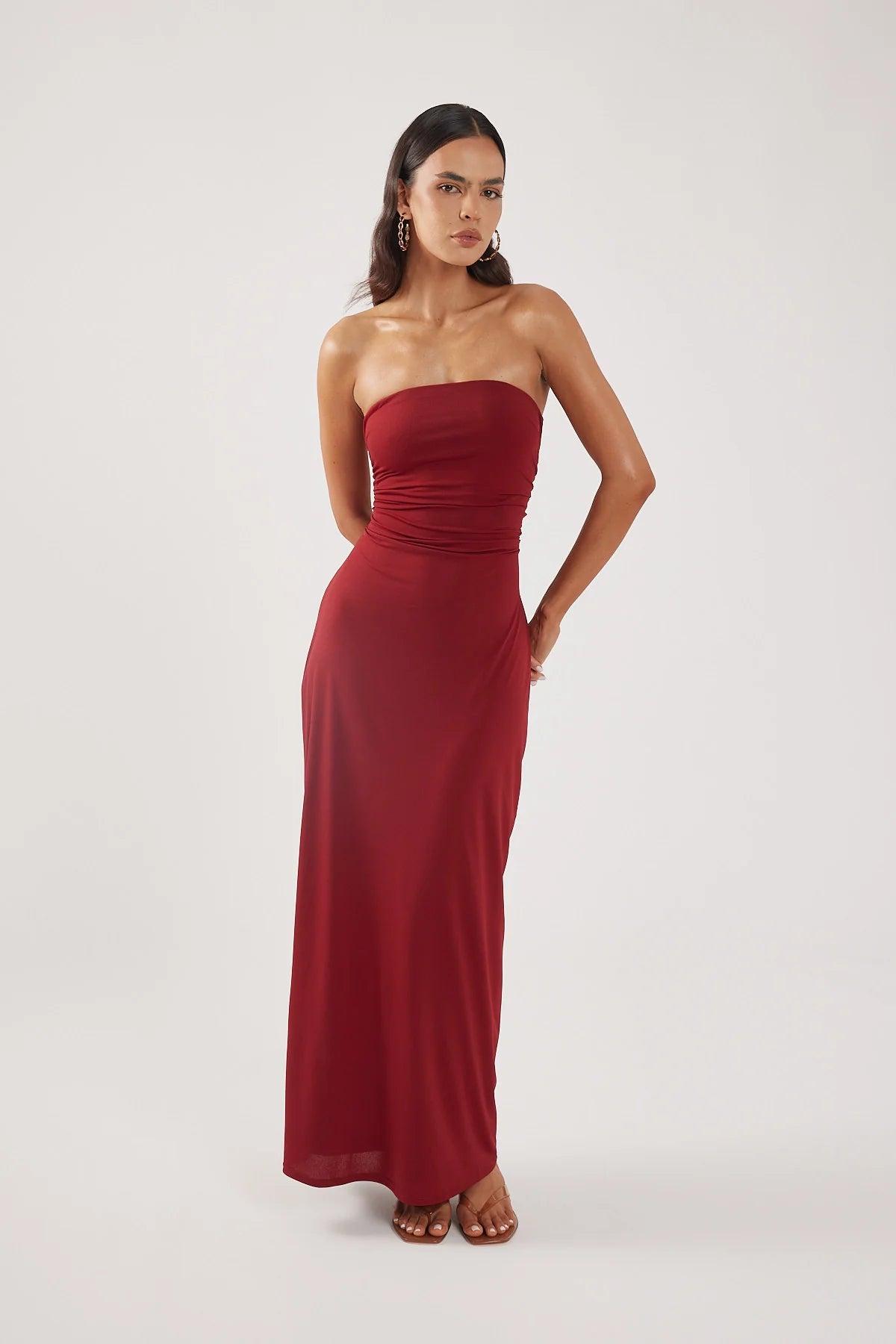 Perfect Stranger Hera Strapless Maxi Dress Burgundy