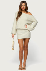 Edikted Off Shoulder Sequin Knit Mini Dress