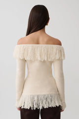 Sammie Fringe Knit Top - Cream
