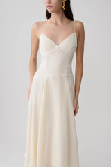 Naomi Satin Asymmetric Hem Maxi Dress - Ivory