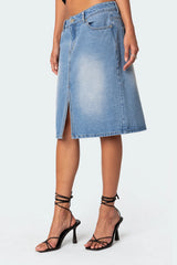 Junia Slitted Denim Midi Skirt